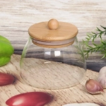 Банка для продуктов стеклянная 500мл «Хай-Тек» с бамбуковой крышкой, бочонок