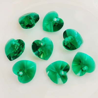 6228-14-maj green Кристалл "Сердечко" 14мм, majestic green, прозрачный зеленый