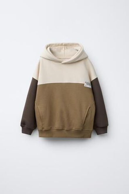 ZARA ТОЛСТОВКА В СТИЛЕ COLOR BLOCK С ЭТИКЕТКОЙ, СВЕТЛО-БЕЖЕВЫЙ