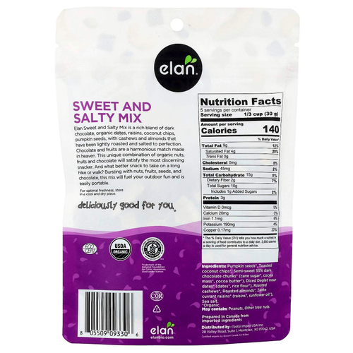 Elan, Органическая сладко-соленая смесь с темным шоколадом, 150 г (5,3 унции)