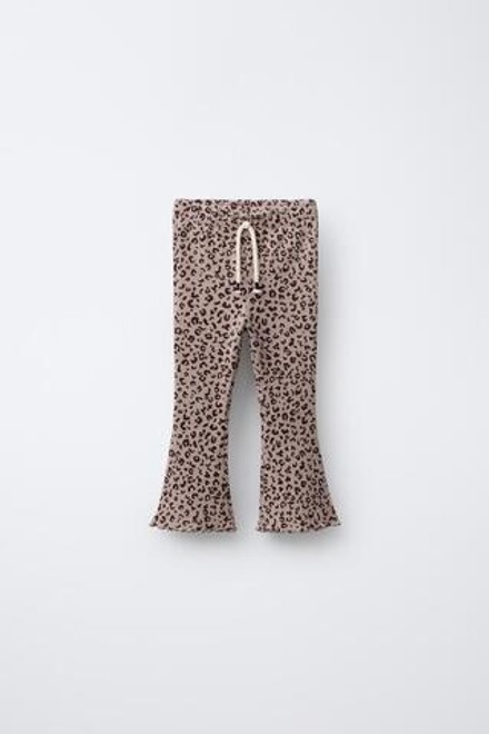 ZARA МЯГКИЕ РАСКЛЕШЕННЫЕ БРЮКИ С ПРИНТОМ, СЕРОВАТО-КОРИЧНЕВЫЙ