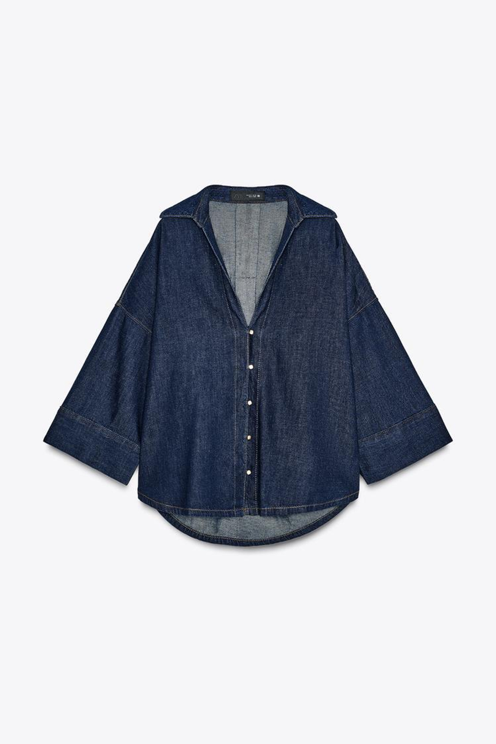 ZARA РУБАШКА С ПУГОВИЦАМИ ПОД ДЕНИМ, ТЕМНЫЙ ИНДИГО