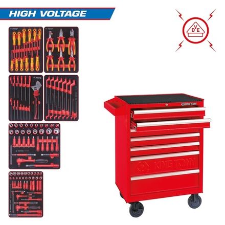 Цена на KING TONY (934-117MRVE) Набор инструментов "HIGH VOLTAGE" в красной тележке, 117 предметов