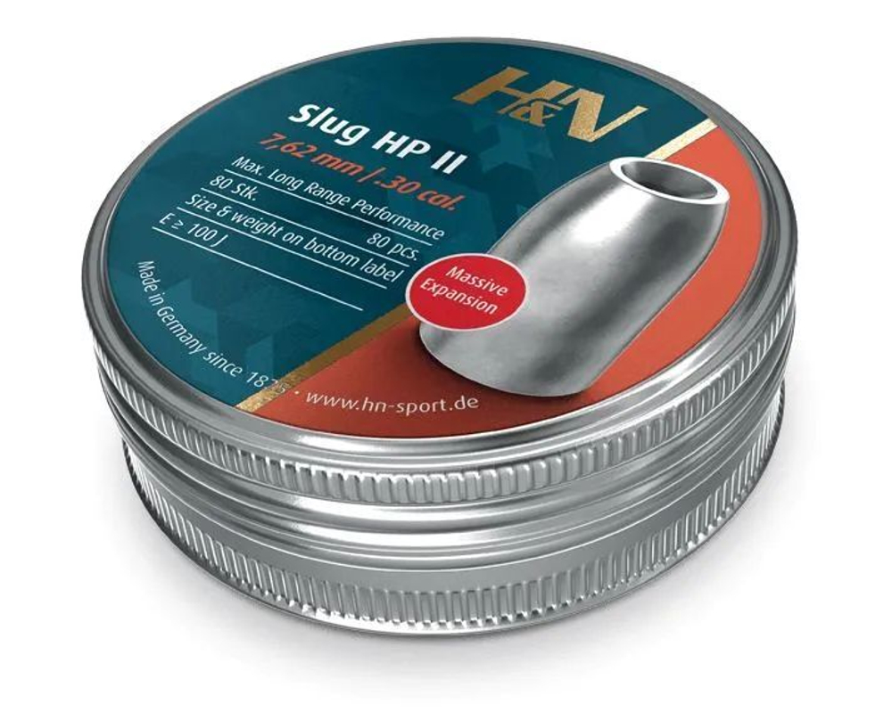 Пуля пневм. 7,62 H&N Slug HP II, 3,24г, 80 шт/бан