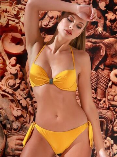 Раздельный однотонный пуш-ап купальник (Размер: B/XL) (Цвет: бордовый)