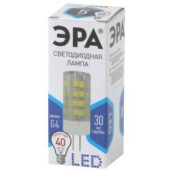 Лампа светодиодная ЭРА STD LED JC-5W-220V-CER-840-G4 5Вт керамика капсула нейтральный белый свет G4