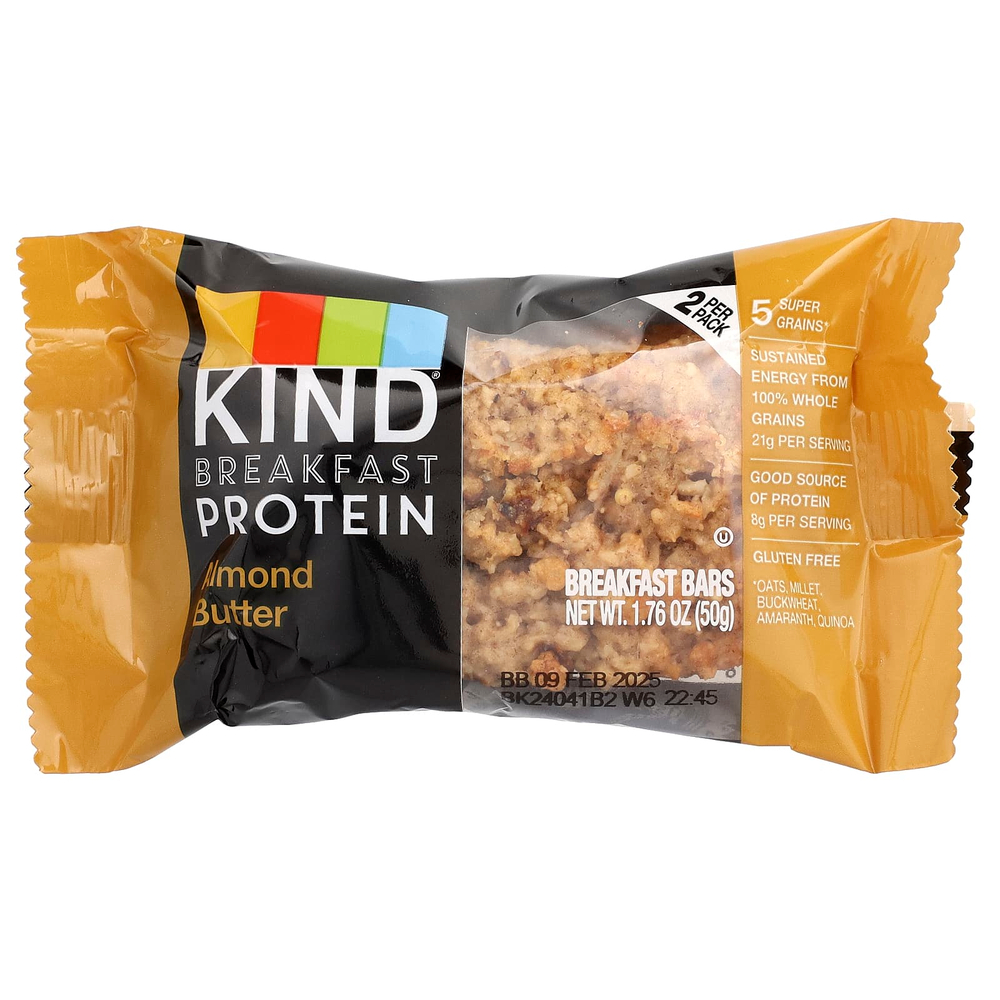 KIND Bars, протеиновые батончики для завтрака, миндальное масло, 6 пакетиков по 50 г (1,76 унции)