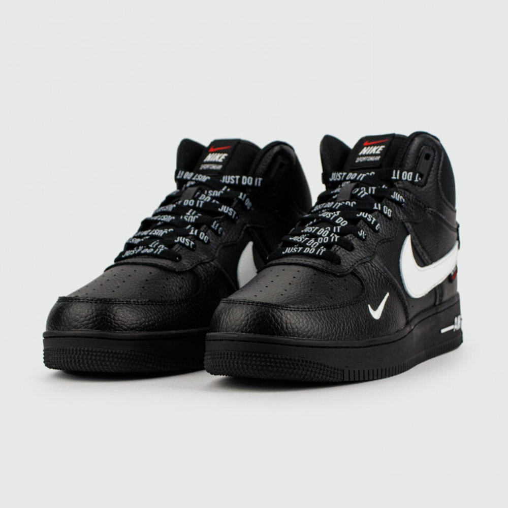 кроссовки Nike Air Force 1 Mid Black / White Swoosh Winter