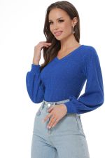 Джемпер васильковый в рубчик с пышными рукавами DStrend (Акция)