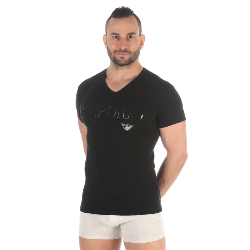 Мужская футболка черная с v-вырезом Emporio Armani 110810_CC716 00020