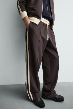 ZARA ДЖОГГЕРЫ WIDE FIT С ЛАМПАСАМИ, ТЕМНО-ГРАНАТОВЫЙ