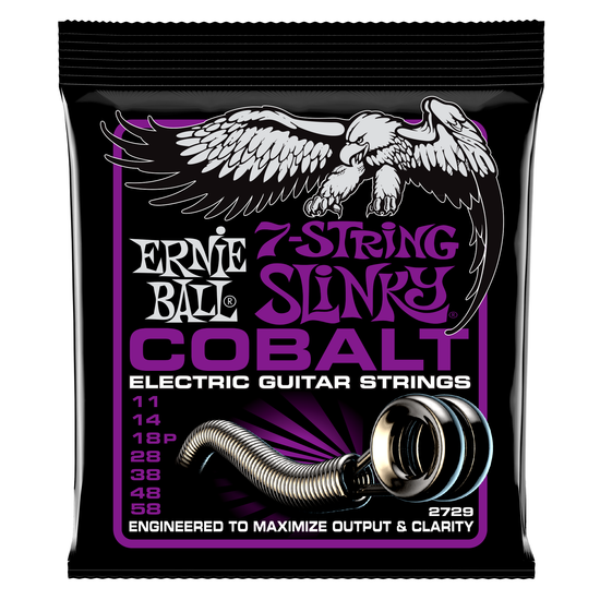 Струны для 7 струнной электрогитары ERNIE BALL 2729 Cobalt Slinky Power 11-58