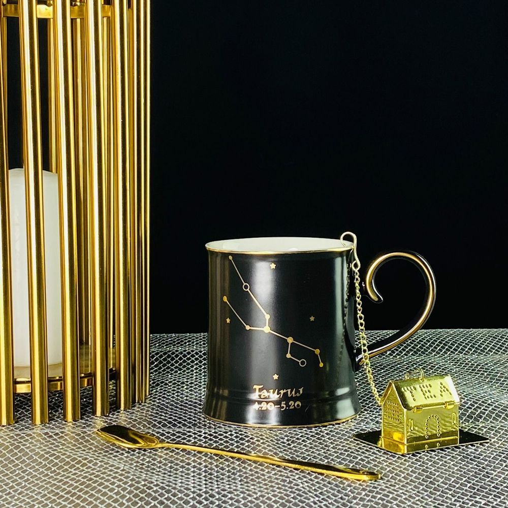 Lenardi 106-291 Кружка 360мл с ложкой и фильтром ТЕЛЕЦ в под.уп.(х12)Фарфор