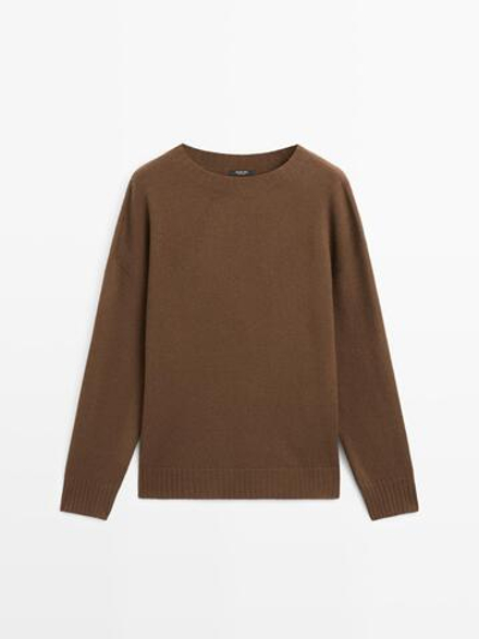 Massimo Dutti Свитер из смесовой шерсти с круглым вырезом, тоффи