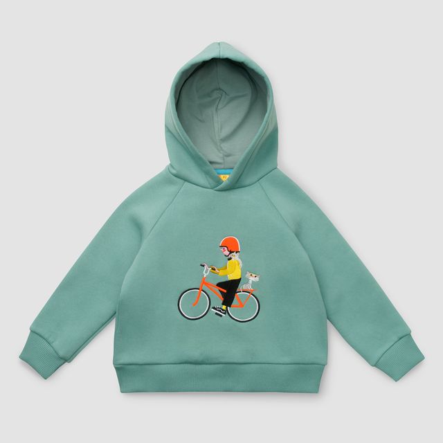Толстовка с капюшоном "Велосипедист с котятами"