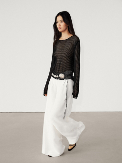 Massimo Dutti Свитер ажурной вязки с длинными рукавами, черный