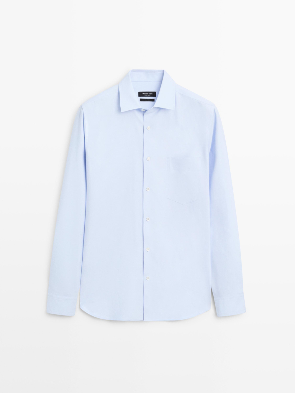 Massimo Dutti Рубашка из смесовой хлопковой ткани с карманом, небесно-голубой