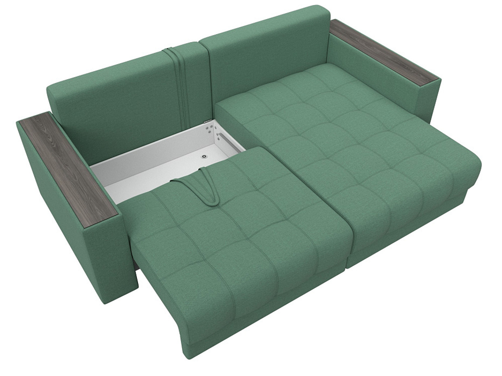Диван угловой с декором Лига-049 НПБ, Амур 11 РОГОЖКА зеленый