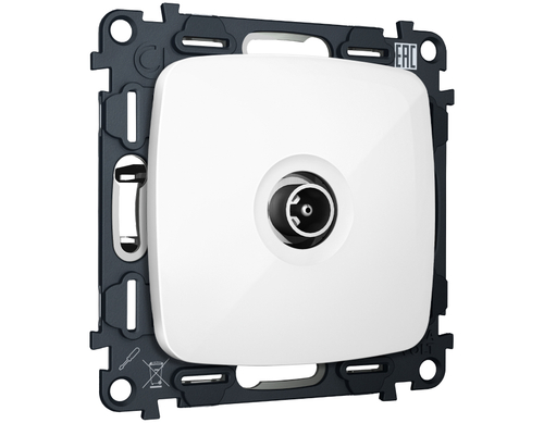 MO113030 Комплект механизма TV розетки проходной OMEGA Белый глянец 5-1000 MHz 4dB QUANT (OP1130, VM211)