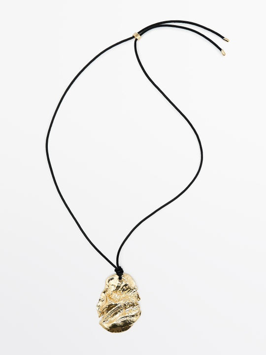 Massimo Dutti Ожерелье из кожаного шнура с подвеской, золотистый