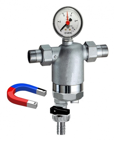 НИКЕЛЬ фильтр с манометром и МАГНИТНОЙ вставкой 1"  VER-PRO  (12/1шт)