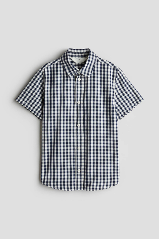H&M Рубашка из хлопка с коротким рукавом, темно-синий