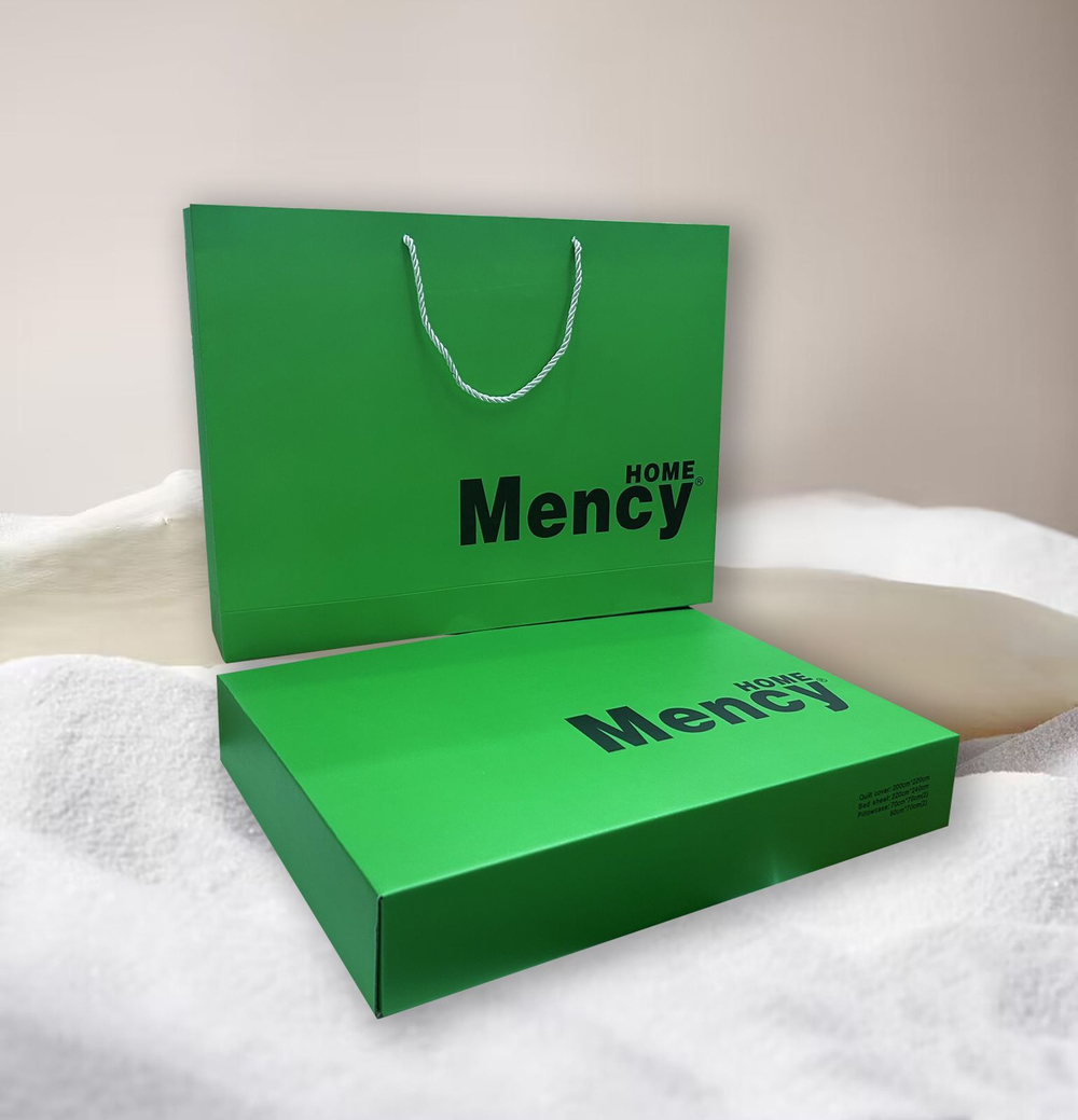 Комплекты постельного белья "Mency Home" Страйп-сатин в подарочной коробке на резинке / Размер Евро / Коробка 15 расцветок
