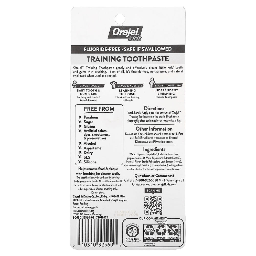 Orajel, очищающее средство для зубов и десен Elmo, без фторида, для детей в возрасте от 3 до 24 месяцев, смесь банана и яблока, 28,3 г (1 унция)