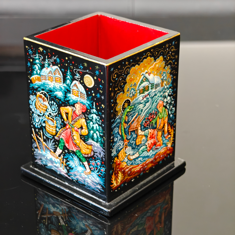 Стакан под ручки и карандаши "По-щучьему веленью" (Ручная роспись Палех)