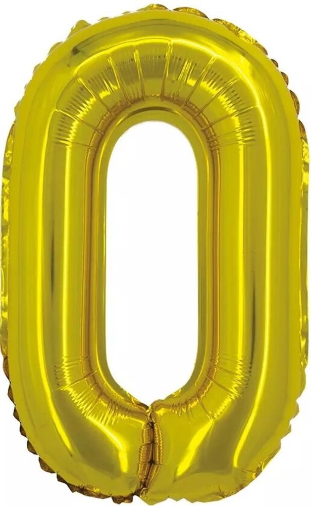 Шар с клапаном (16&#39;&#39;/41 см) Мини-цифра, 0, Золото, 1 шт.