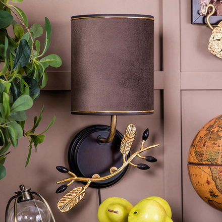 Бра настенный светильник Oliva Branch (Олива Бранч) Каштан правое Амбер с абажуром Терра Шоколад