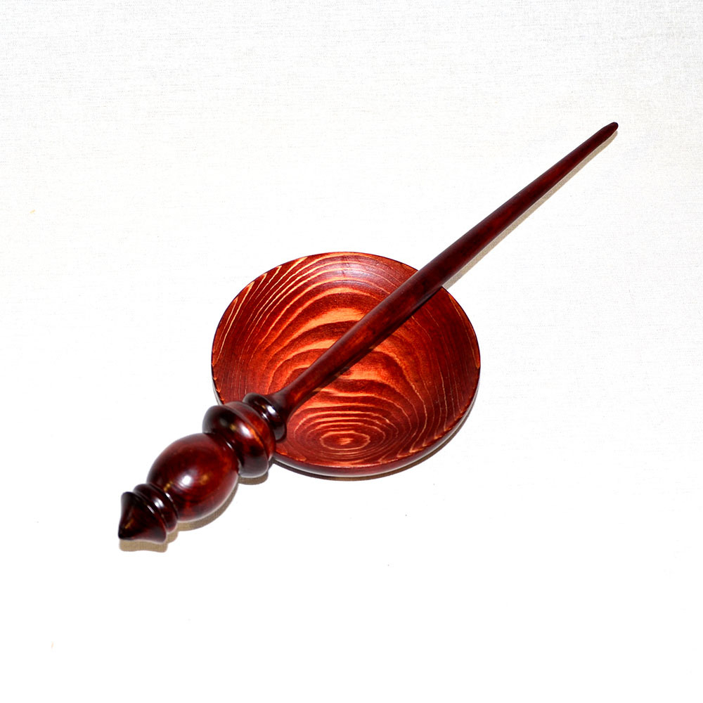 Большое опорное веретено для прядения с подставкой из древесины сосна 290 мм. Art of Siberia. B11