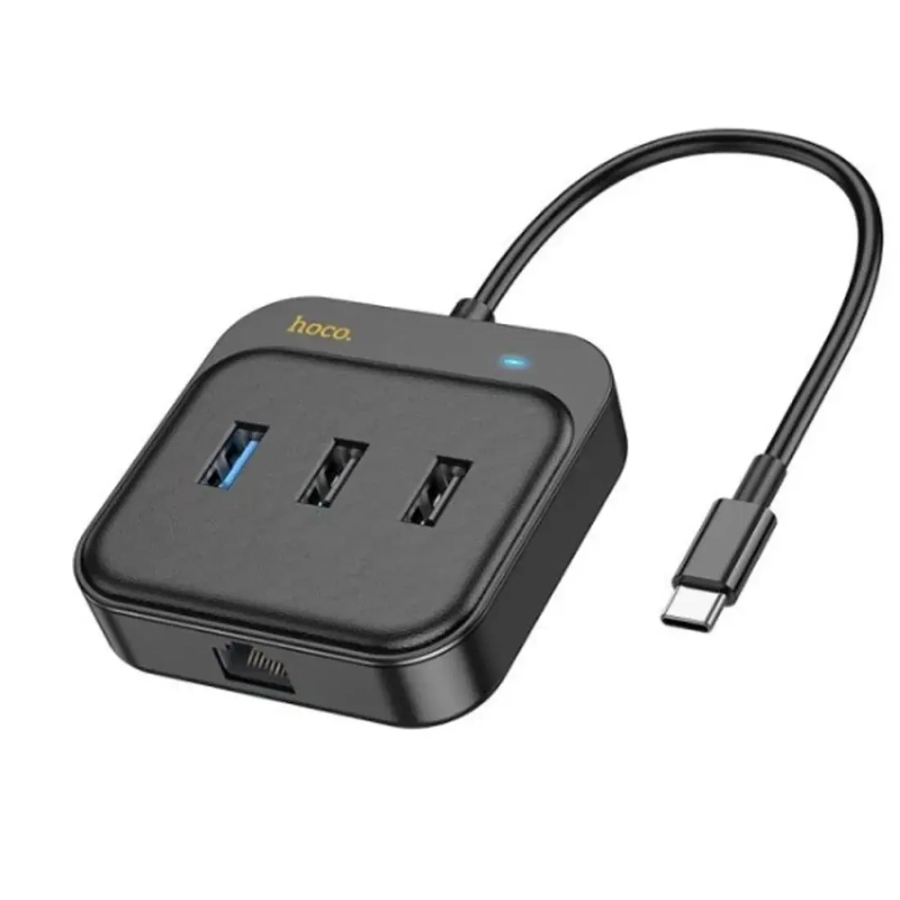 Адаптер Hoco HB37 Easy 6 в 1 HDTV/RJ45/USB3.0/2xUSB2.0/PD100W + кабель Type-C (черный)