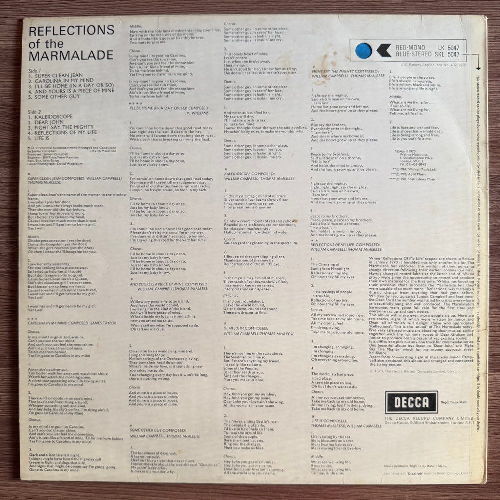 The Marmalade ‎– Reflections Of The Marmalade (Англия 1970г.) Т