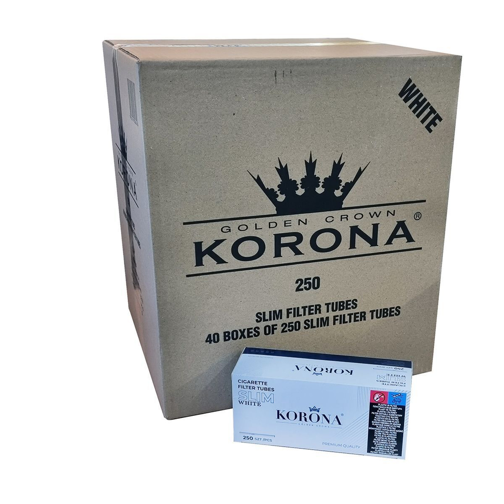 Гильзы для сигарет "Korona" Slim White Filter 10000шт (Комплект 40х250шт)