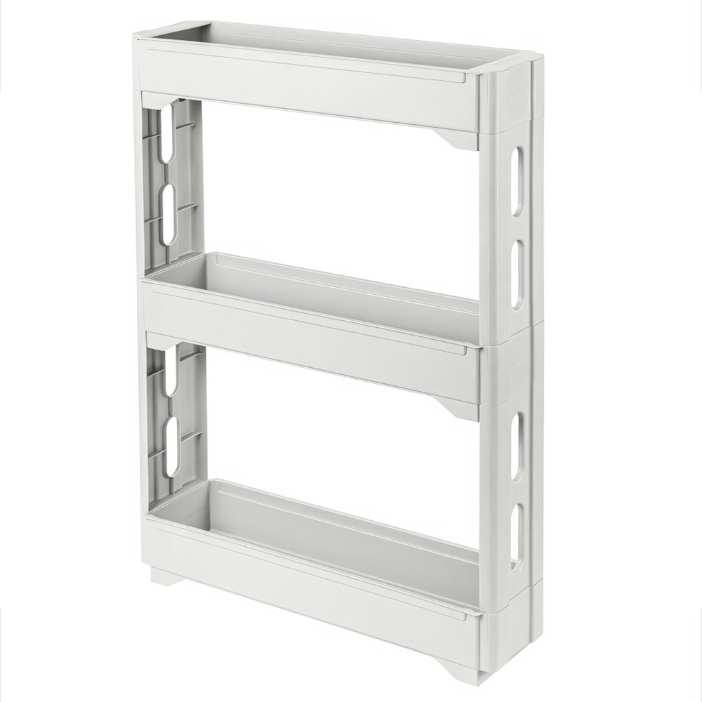 Этажерка Keeplex Regular на колесиках трехсекционная узкая 53,7х13,8х71 см белое облако