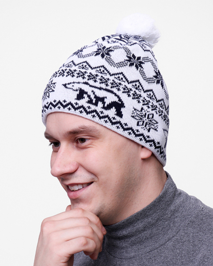 Мужская шапка PRIVAL  с отворотом АРКТИКА белый
