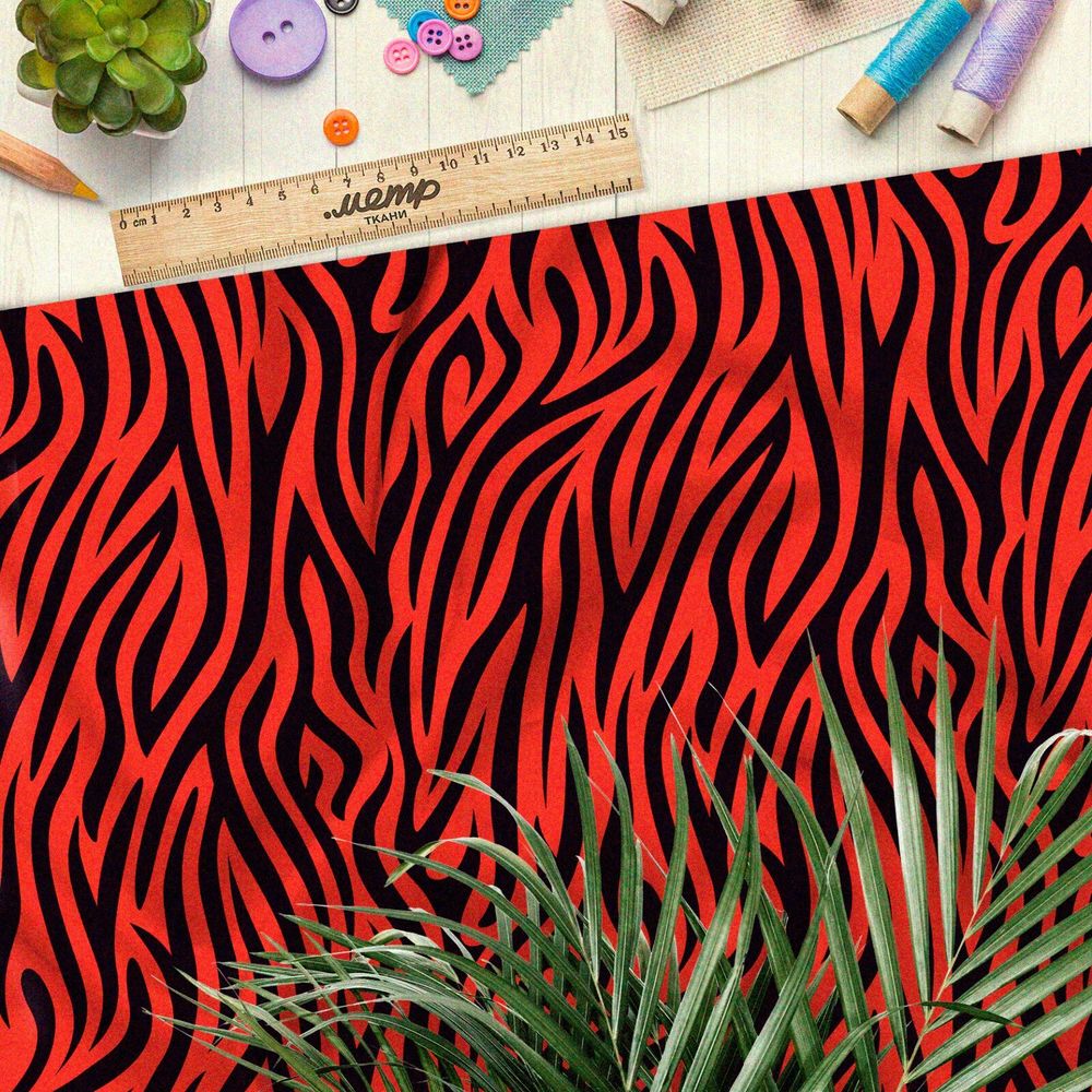 Ткань оксфорд 600 чёрно-красный тигр