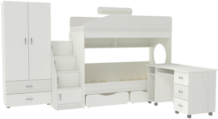 Двухъярусная кровать КарИВи Л-10.7 Белое Дерево Белый