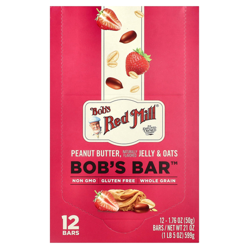 Bob's Red Mill, Bob's Bar™, арахисовая паста, желе и овсянка, 12 батончиков по 50 г (1,76 унции)