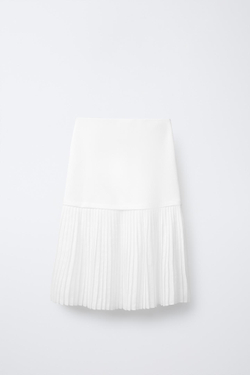 ZARA ПЛИССИРОВАННАЯ ЮБКА МИДИ, ЖЕЛТОВАТО-БЕЛЫЙ