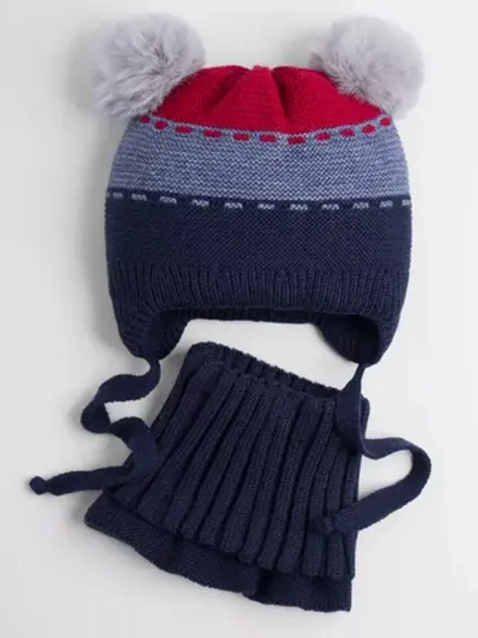 Шапка зимняя вязаная детская с манишкой