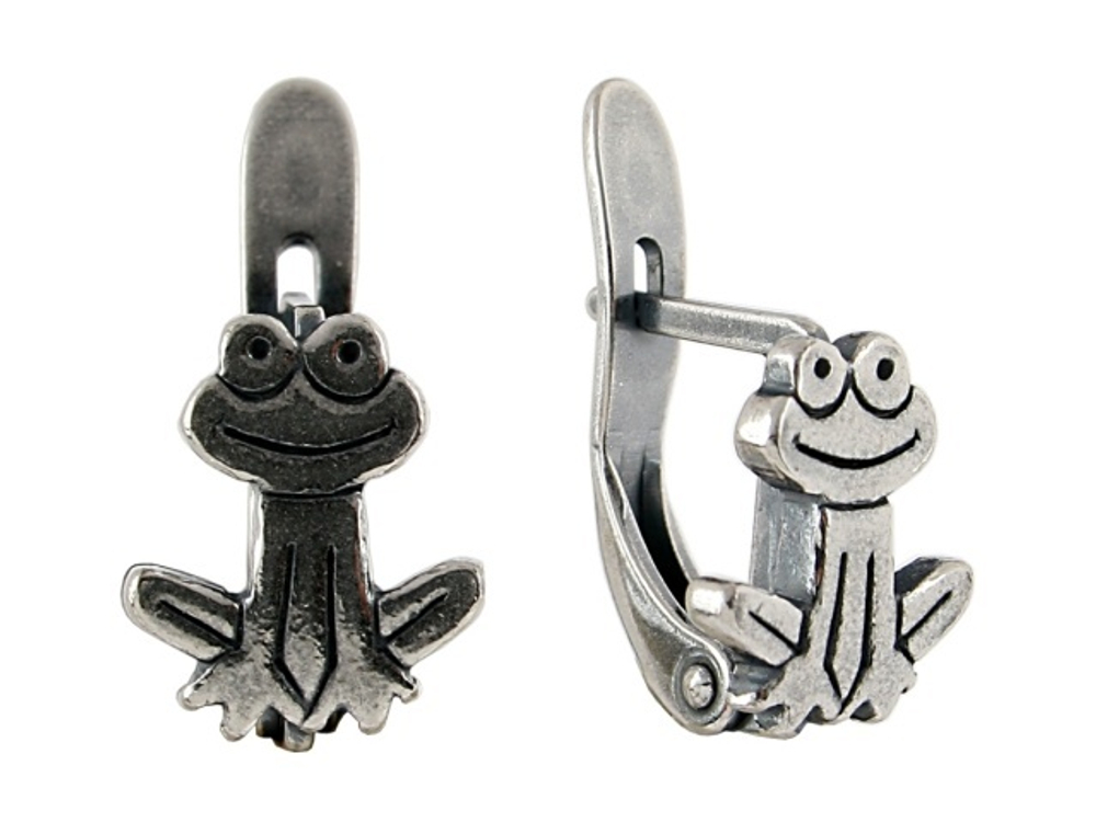 "Квак" серьги в серебряном покрытии из коллекции "Игрушки" от Jenavi с английским замком