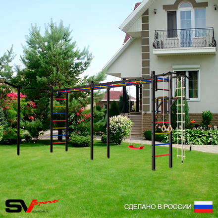 Уличная шведская стенка Sv Sport рукоход х 2 с комплектом турник прямой У51633 (Турник/Брусья/"Лодочка"/Кронш бокс/Канат/кольца/лестница)