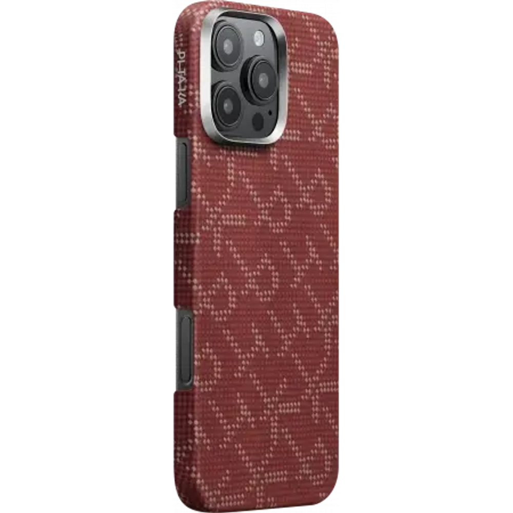 Чехол Pitaka для iPhone 16 Pro Max Monogram PTK Tactile Woven, Красно-золотой (KI1602PTKP)