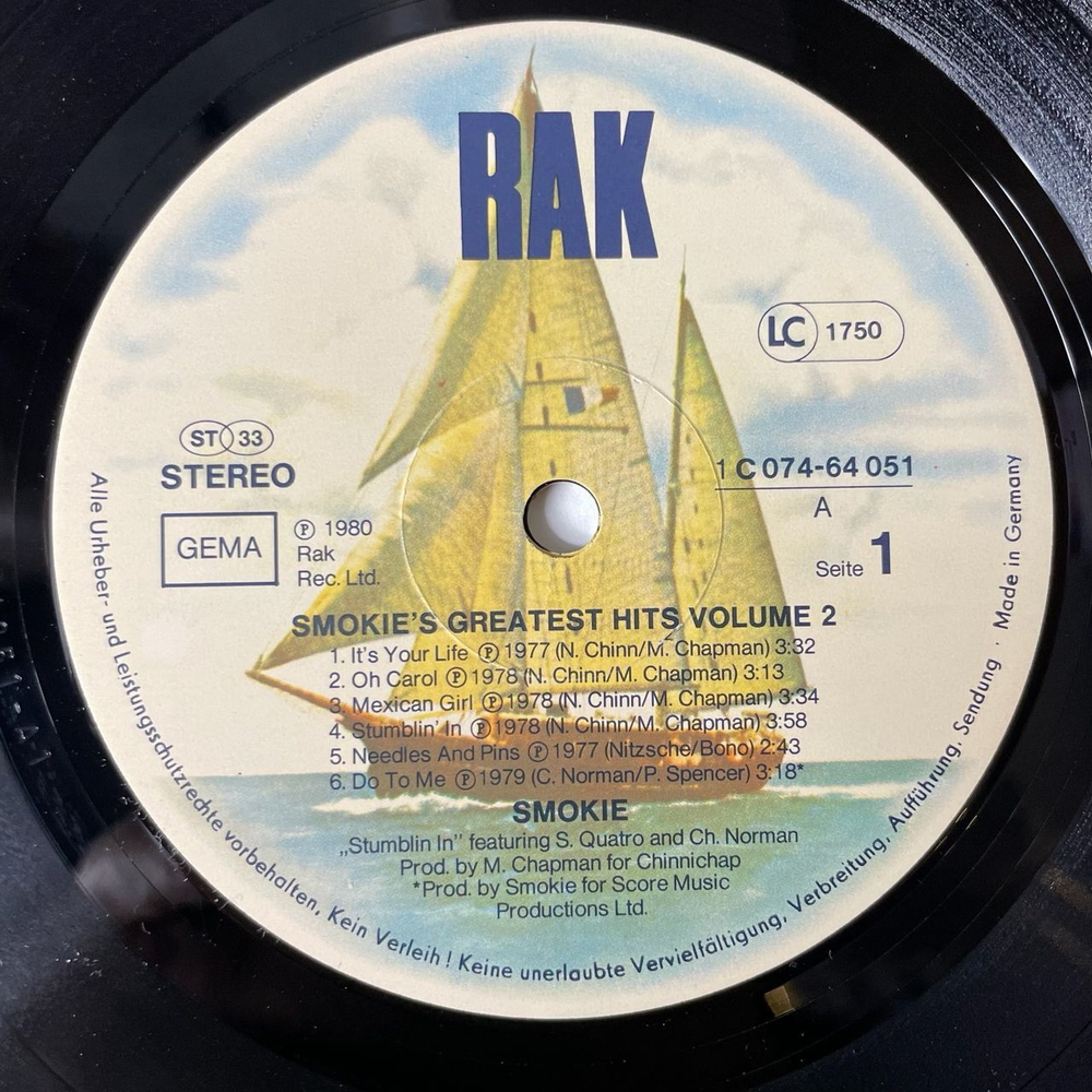 Винтажная виниловая пластинка LP Smokie Greatest Hits Volume 2 (Germany 1980) Needles And Pins