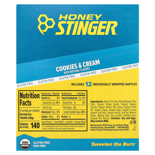 Honey Stinger, Energy Waffle, печенье и крем, 12 вафель по 30 г (1,06 унции)