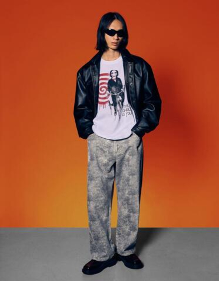 BERSHKA Футболка с принтом Saw, белый