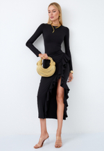 Платье с воланом черное