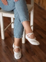 Балетки для танцев и гимнастики на резинке, белые